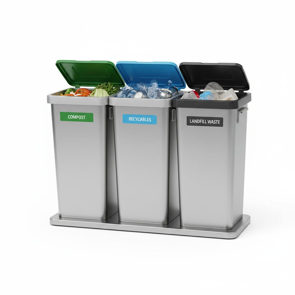 3-Section Recycling Sorting Bin