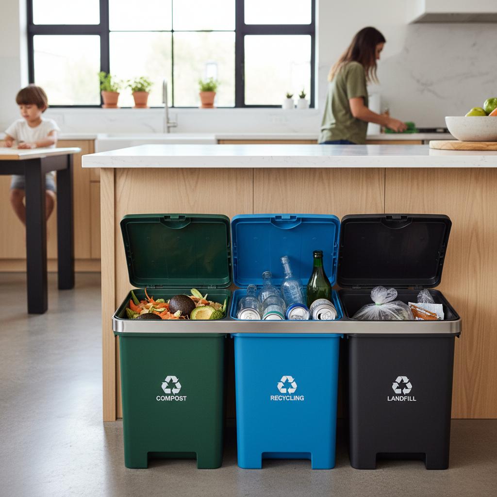 3-Section Recycling Sorting Bin